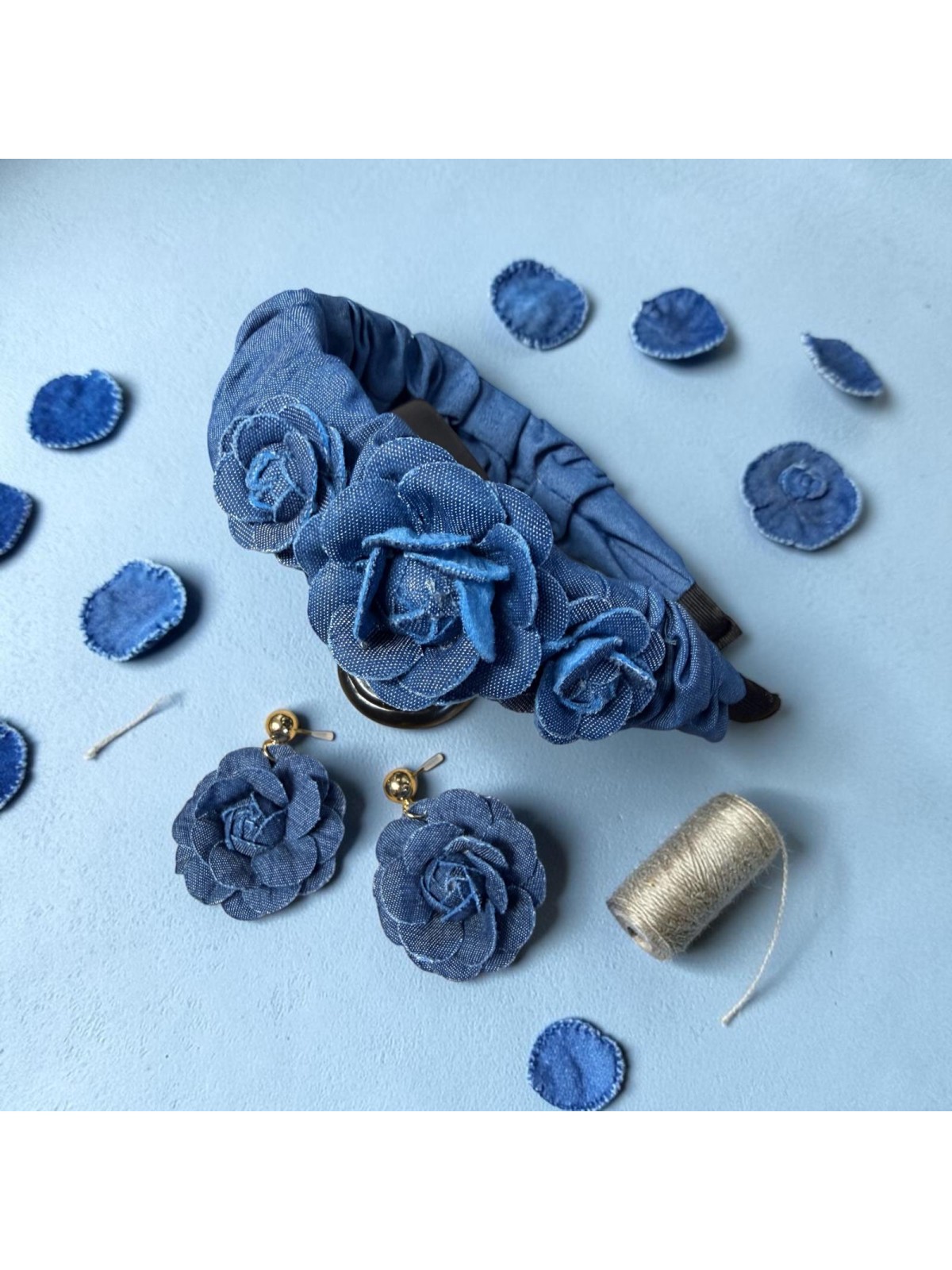 Op.90 Piękny zestaw ciemny odcień opaska + kolczyki pojedyńcza róza