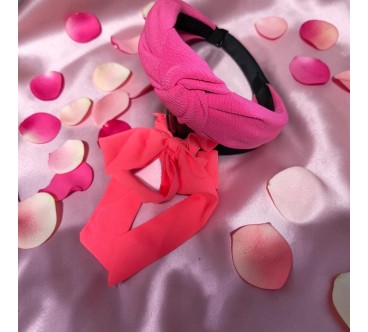 Op.65 Opaska Różowa + gumka kokardka