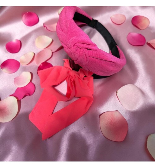 Op.65 Opaska Różowa + gumka kokardka