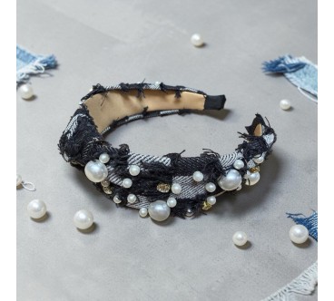 op.96 opaska czarna jeans z ozdobami