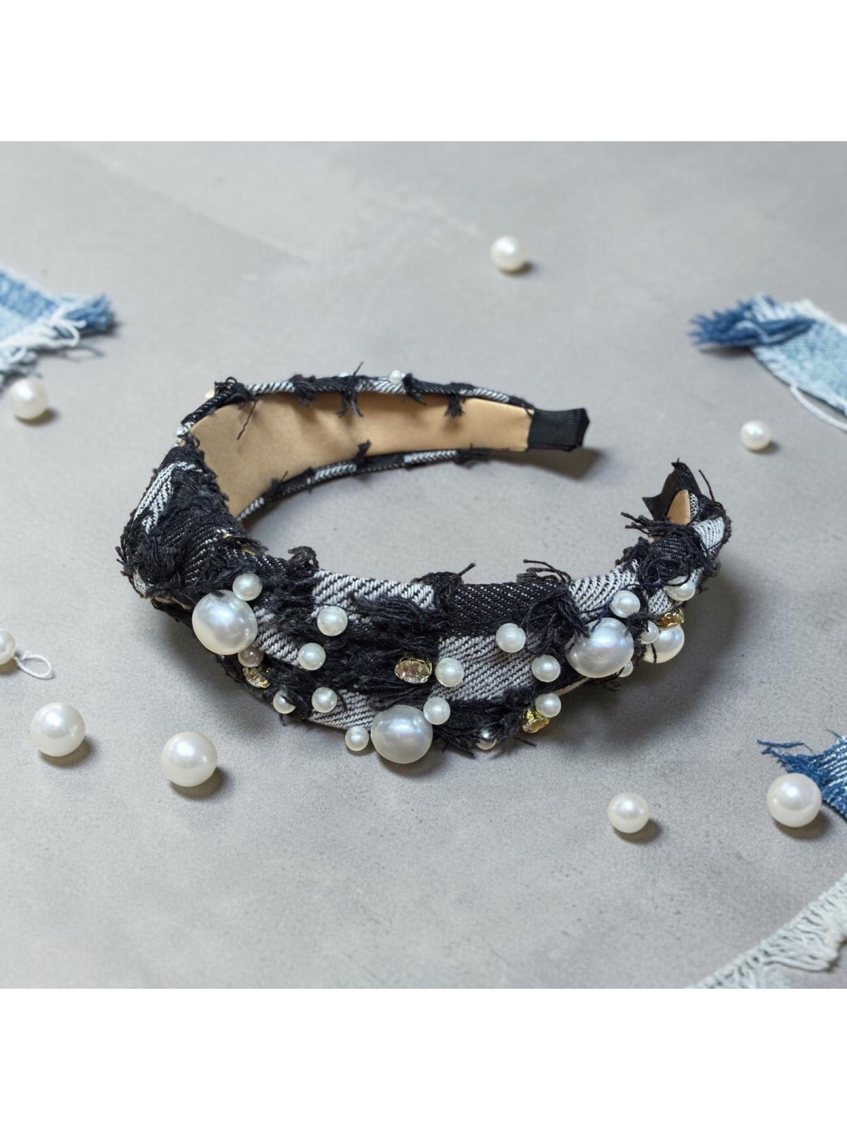 op.96 opaska czarna jeans z ozdobami