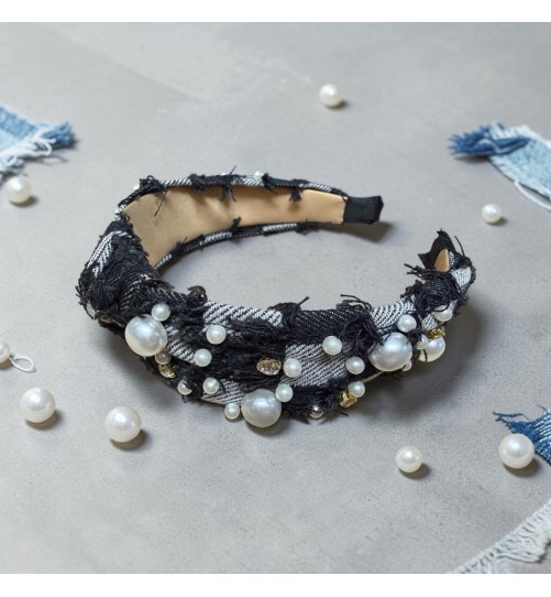 op.96 opaska czarna jeans z ozdobami