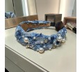 op96.niebieska opaska jeans z ozdobami