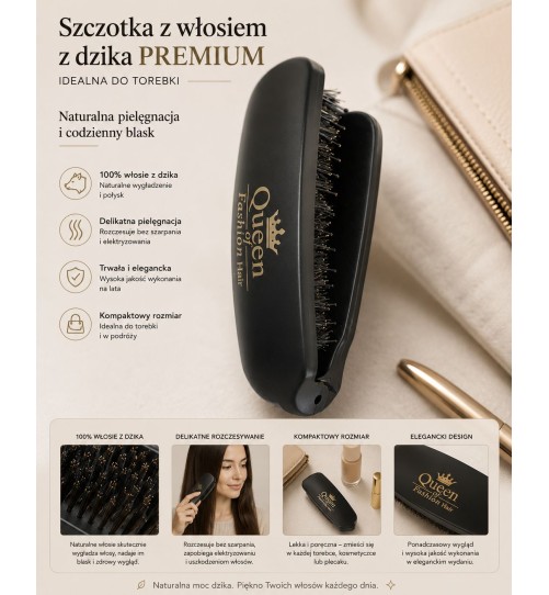 S9 SZCZOTKA CZARNA  Z WŁOSIEM Z DZIKA DO TOREBKI MINI