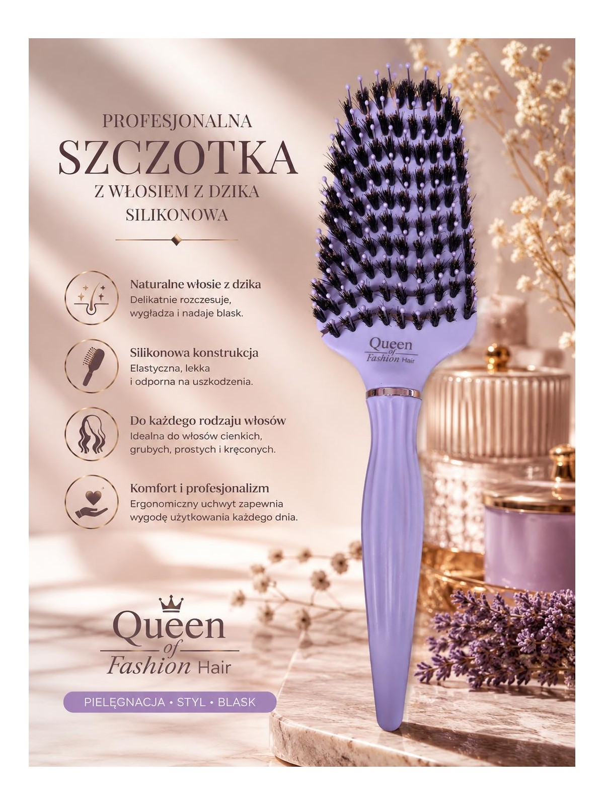 S13 SZCZOTKA SYLIKONOWA Z WŁOSIEM Z DZIKA FIOLETOWA