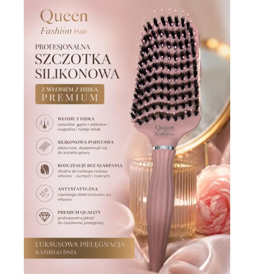 S12 SZCZOTKA SYLIKOWANA Z WŁOSIEM Z DZIKA BRĄZOWA