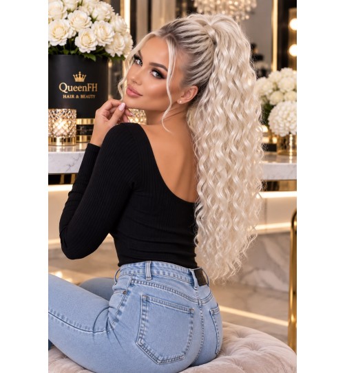 Kuc C 25 z klamerką platynowy blond – kucyk 70 cm na klamrze