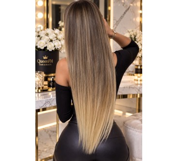 Clip-in – CI12OMBRE BRĄZ Z CIEMNYM BLONDEM W CHŁODNEJ TONACJI Z KOŃCÓWKĄ JASNEGO BLONDU