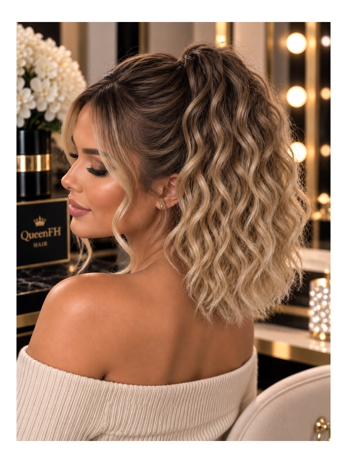 Kuc M2 z klamerka -Ombre ciemny blond od góry beżowy blond z refleksami ciemnego blondu