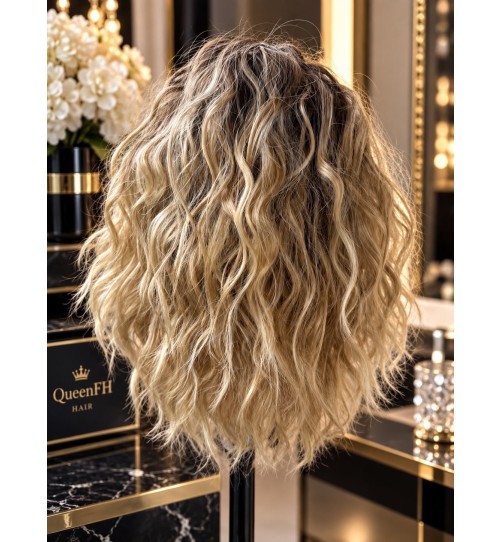 Kuc M2 z klamerka -Ombre ciemny blond od góry beżowy blond z refleksami ciemnego blondu