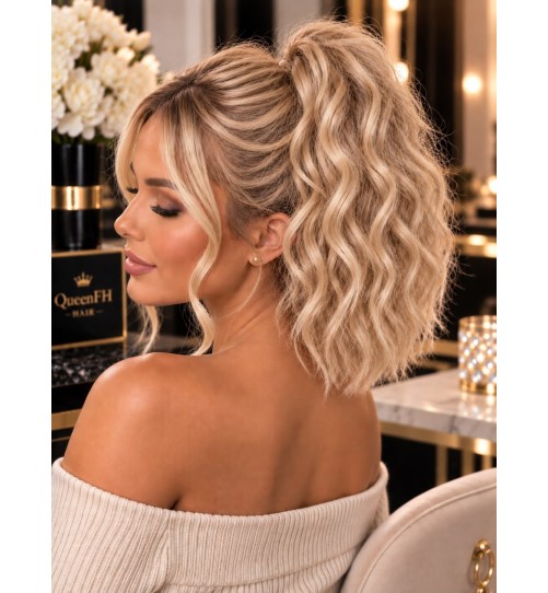 Kuc M5 z klamerka -jasny blond w odcieniach szampańskiego blondu i ciepłego blondu 40 cm