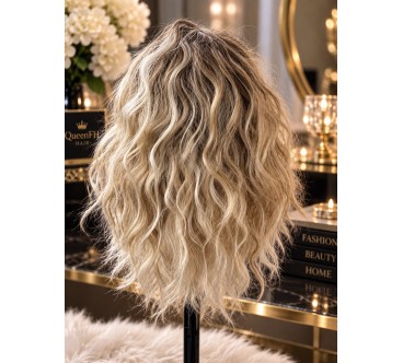Kuc M4-beżowy blond łączony z refleksami jasnego blondu ombre ciemny blond 40 cm