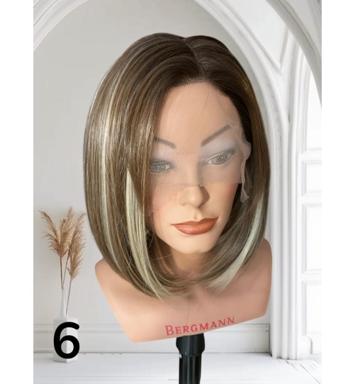 Peruka 6 Bob brąz z pasemkami blond